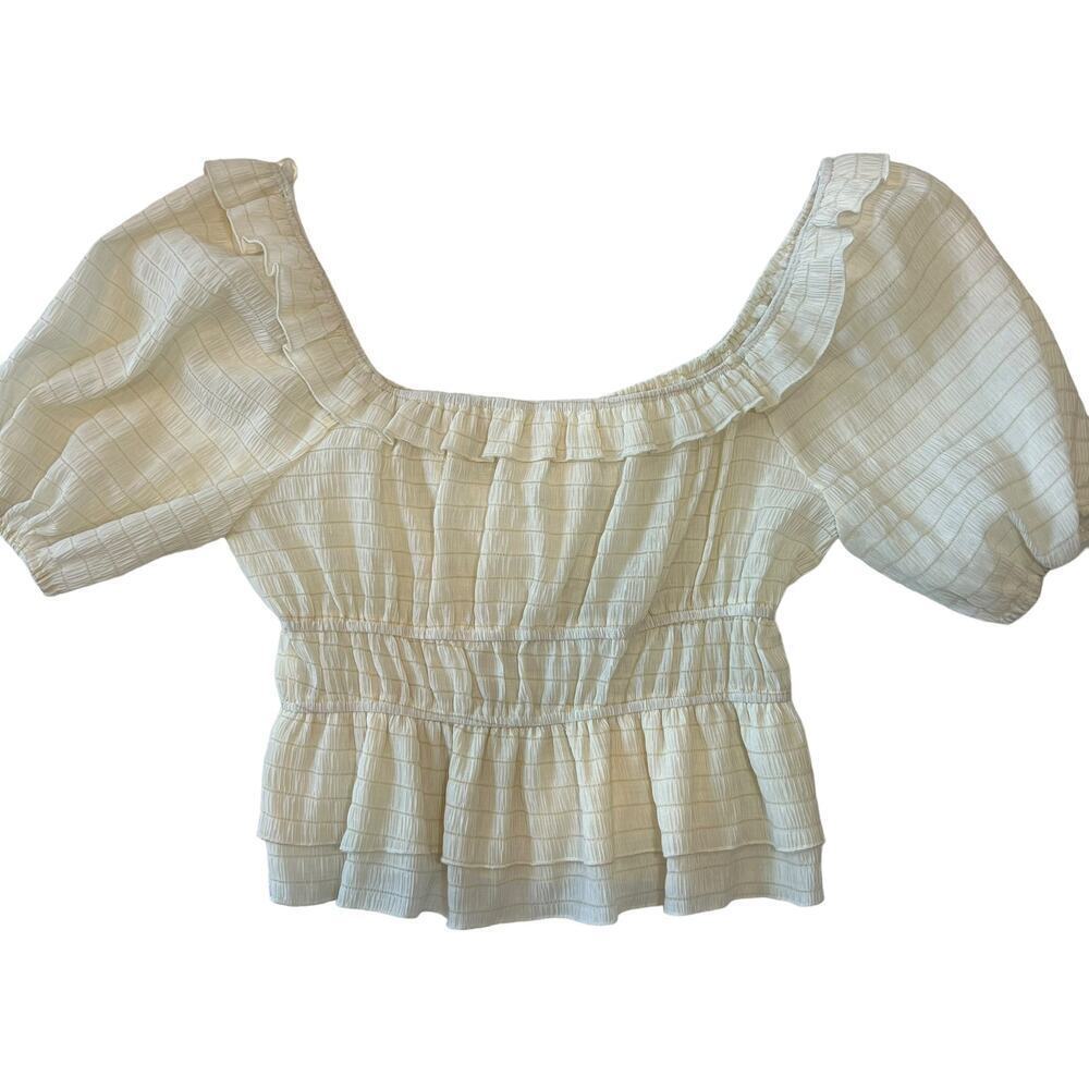 Anthropologie Puff Sleeve Smocked Milkmaid Top Size S - Picture 2 of 8